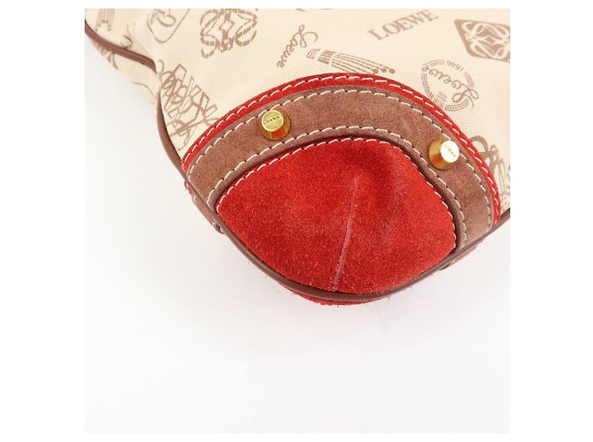 Borsa a tracolla e borsa a mano LOEWE in tela, pelle e camoscio Beige Red - vista 12