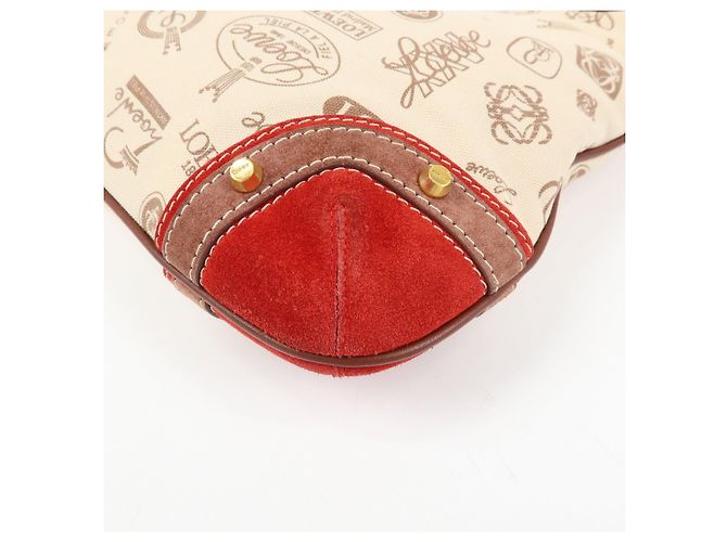 Borsa a tracolla e borsa a mano LOEWE in tela, pelle e camoscio Beige Red - vista 13