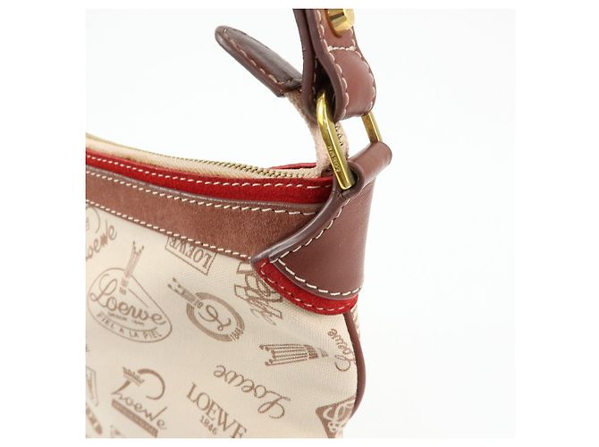 Borsa a tracolla e borsa a mano LOEWE in tela, pelle e camoscio Beige Red - vista 14