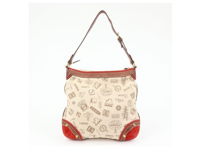 Borsa a tracolla e borsa a mano LOEWE in tela, pelle e camoscio Beige Red - vista 2