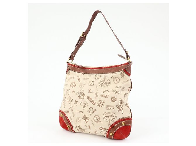 Borsa a tracolla e borsa a mano LOEWE in tela, pelle e camoscio Beige Red - vista 3