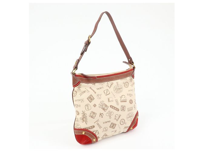 Borsa a tracolla e borsa a mano LOEWE in tela, pelle e camoscio Beige Red - vista 4