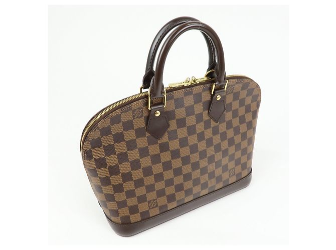 Borsa a mano Louis Vuitton Damier Canvas Leather Alma PM Brown N51131 - vista 4