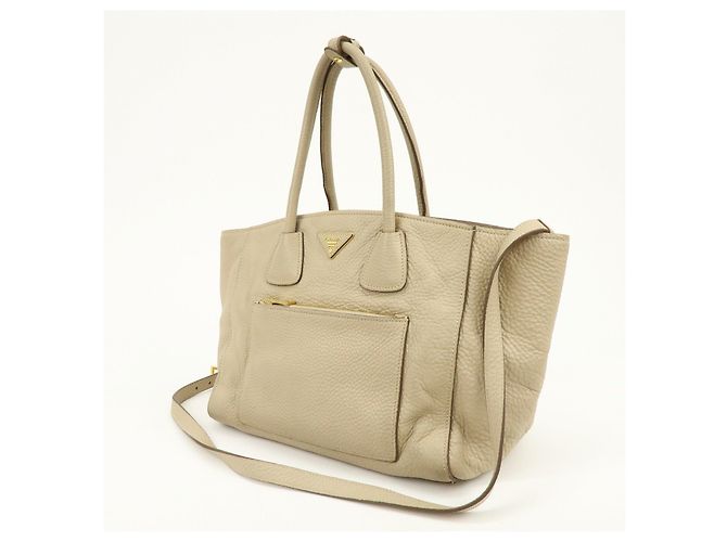 PRADA Borsa a mano e a tracolla 2Way in pelle con logo Triangle Beige BN2795 - vista 3