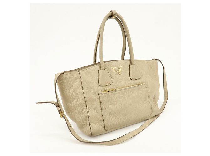 PRADA Borsa a mano e a tracolla 2Way in pelle con logo Triangle Beige BN2795 - vista 4