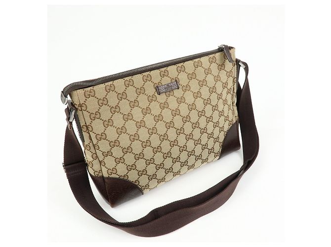 Borsa a tracolla GUCCI GG Canvas Leather Beige Brown 114273 - vista 4