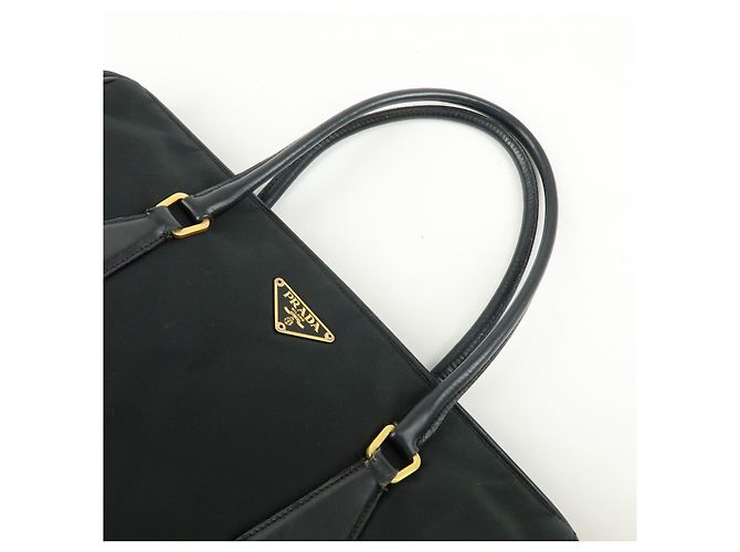 Borsa Tote e Borsa a Tracolla PRADA in Nylon e Pelle con Logo Triangle Nero - vista 6