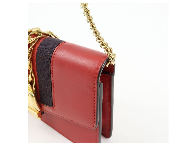 GUCCI Sylvie Sherry Mini Borsa a Tracolla in Pelle con Catena Rosso e Blu Navy 494646 - vista 11