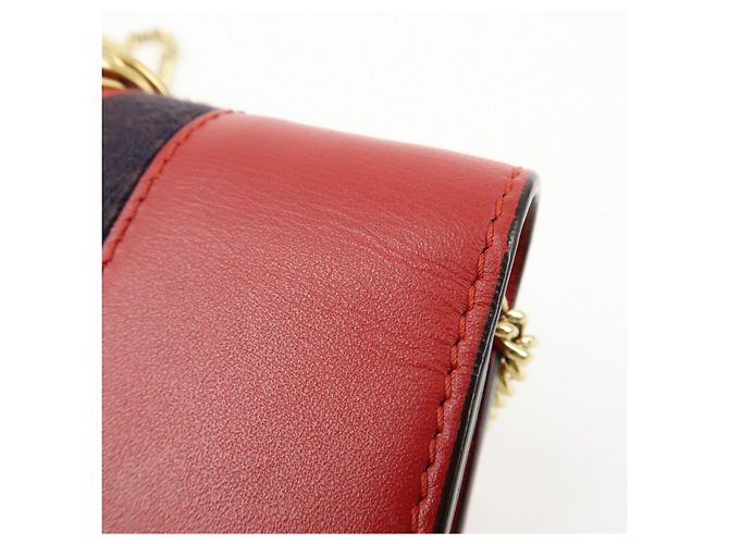 GUCCI Sylvie Sherry Mini Borsa a Tracolla in Pelle con Catena Rosso e Blu Navy 494646 - vista 15