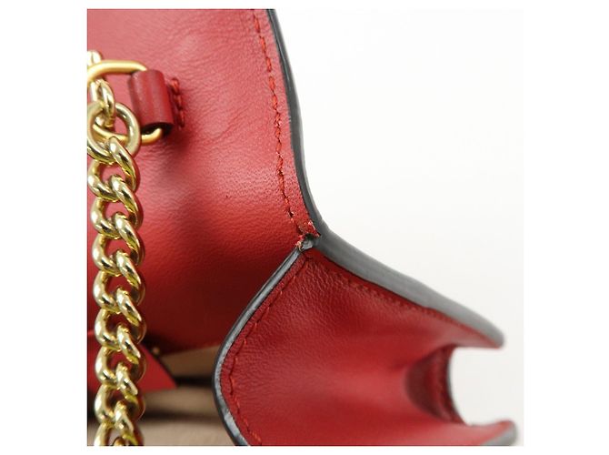 GUCCI Sylvie Sherry Mini Borsa a Tracolla in Pelle con Catena Rosso e Blu Navy 494646 - vista 19