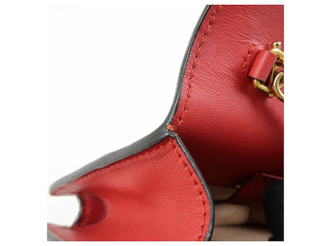 GUCCI Sylvie Sherry Mini Borsa a Tracolla in Pelle con Catena Rosso e Blu Navy 494646 - vista 20