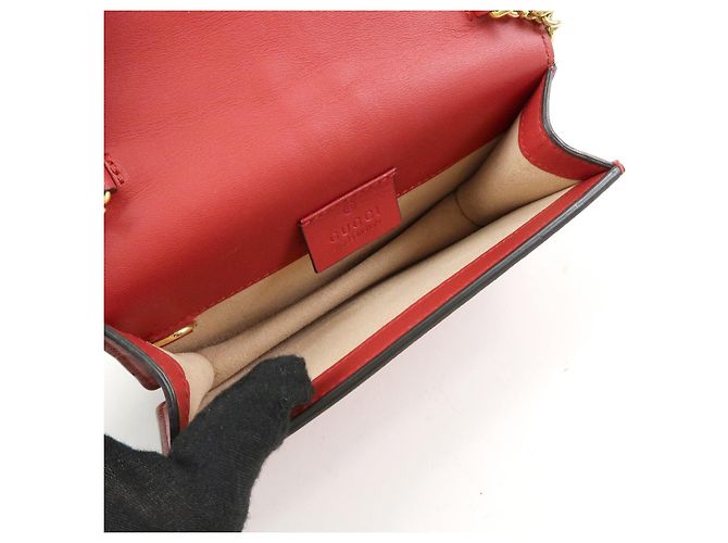 GUCCI Sylvie Sherry Mini Borsa a Tracolla in Pelle con Catena Rosso e Blu Navy 494646 - vista 21