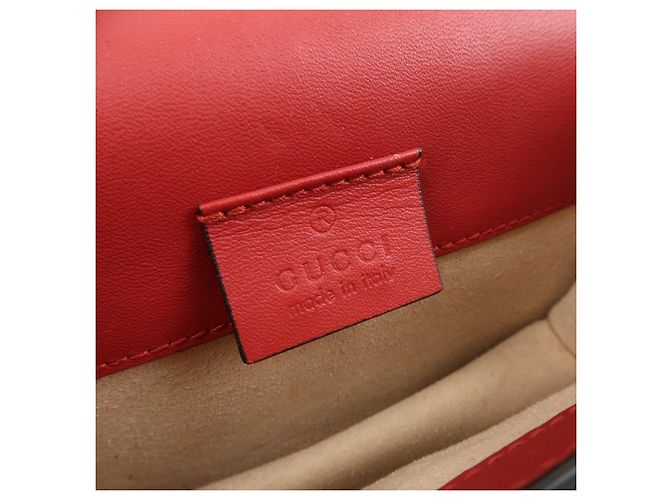 GUCCI Sylvie Sherry Mini Borsa a Tracolla in Pelle con Catena Rosso e Blu Navy 494646 - vista 22