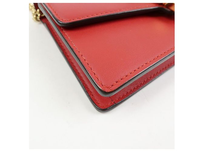GUCCI Sylvie Sherry Mini Borsa a Tracolla in Pelle con Catena Rosso e Blu Navy 494646 - vista 7