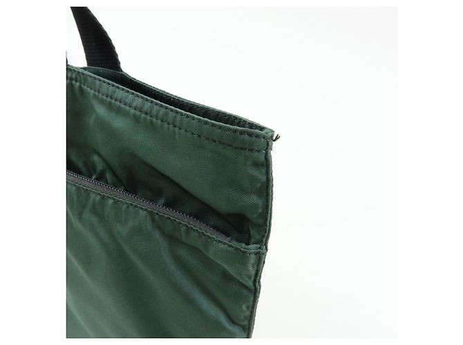 PRADA Triangle Logo Nylon Leder Tote Bag Handtasche, Moss Green - Ansicht 12