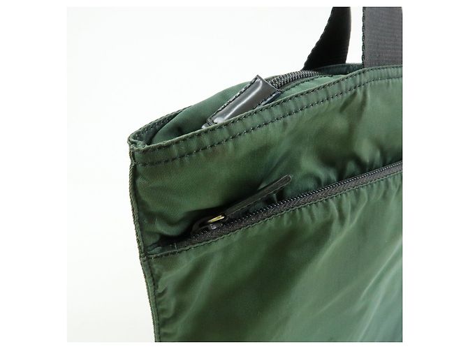 PRADA Triangle Logo Nylon Leder Tote Bag Handtasche, Moss Green - Ansicht 13