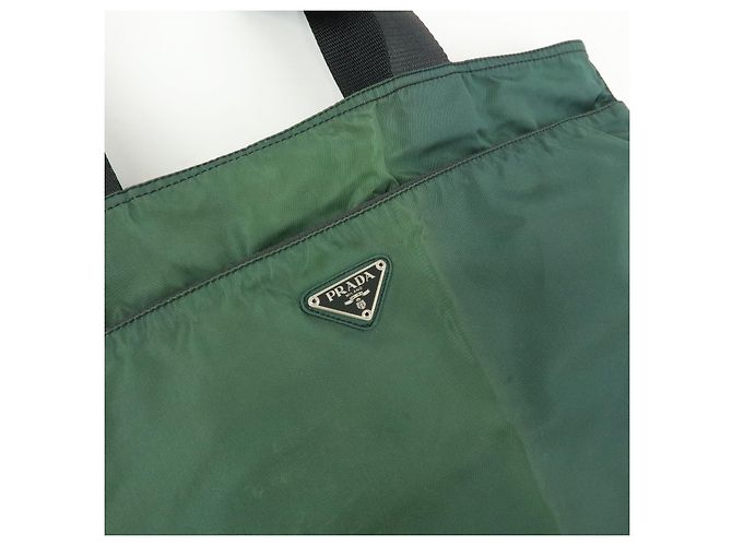 PRADA Triangle Logo Nylon Leder Tote Bag Handtasche, Moss Green - Ansicht 17