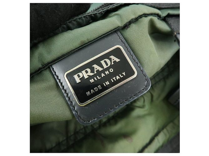 PRADA Triangle Logo Nylon Leder Tote Bag Handtasche, Moss Green - Ansicht 23
