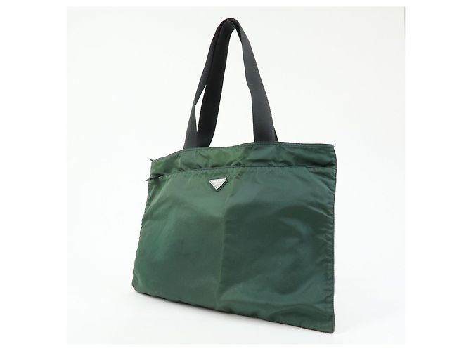 PRADA Triangle Logo Nylon Leder Tote Bag Handtasche, Moss Green - Ansicht 3
