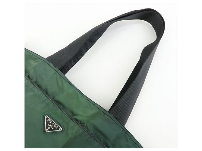 PRADA Triangle Logo Nylon Leder Tote Bag Handtasche, Moss Green - Ansicht 6