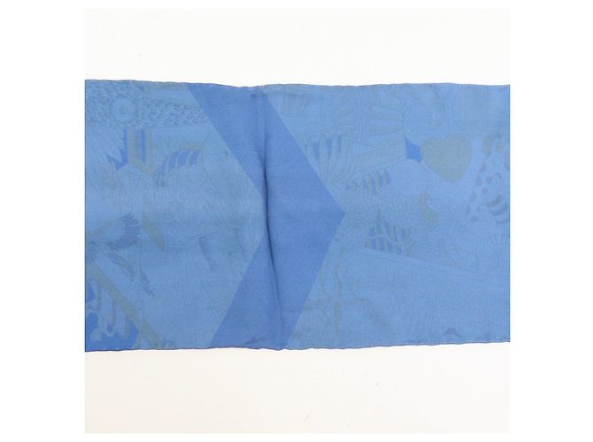 Hermès HERMES Maxi Twilly Silk 100% Scarf ANIMAPOLIS Blue Beige Black - vista 10