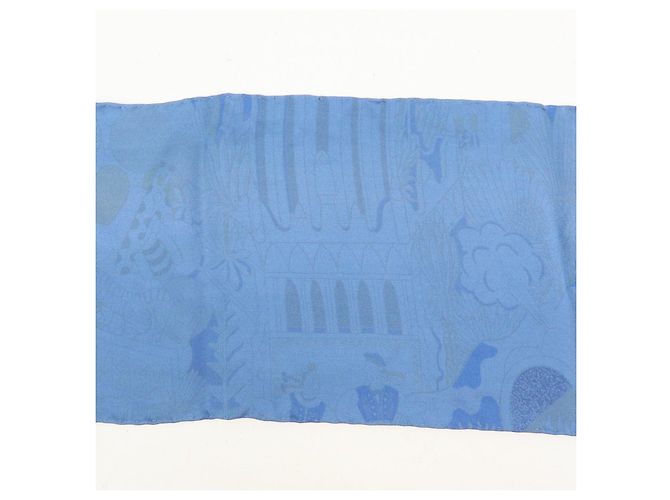 Hermès HERMES Maxi Twilly Silk 100% Scarf ANIMAPOLIS Blue Beige Black - vista 11