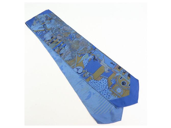 Hermès HERMES Maxi Twilly Silk 100% Scarf ANIMAPOLIS Blue Beige Black - vista 2