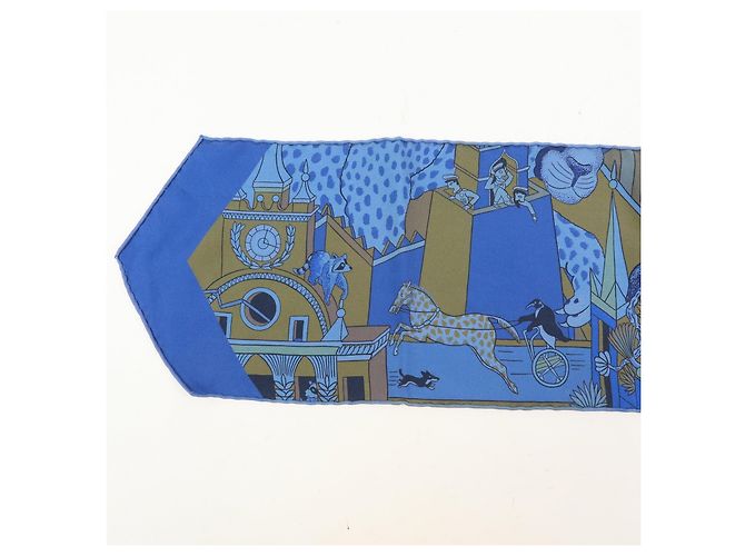 Hermès HERMES Maxi Twilly Silk 100% Scarf ANIMAPOLIS Blue Beige Black - vista 3