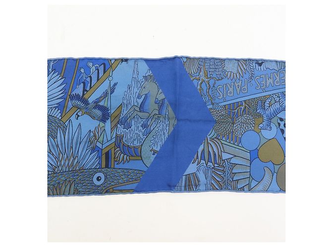 Hermès HERMES Maxi Twilly Silk 100% Scarf ANIMAPOLIS Blue Beige Black - vista 5