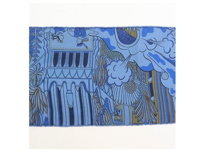 Hermès HERMES Maxi Twilly Silk 100% Scarf ANIMAPOLIS Blue Beige Black - vista 6