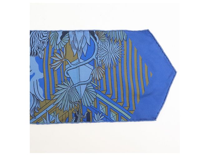 Hermès HERMES Maxi Twilly Silk 100% Scarf ANIMAPOLIS Blue Beige Black - vista 7