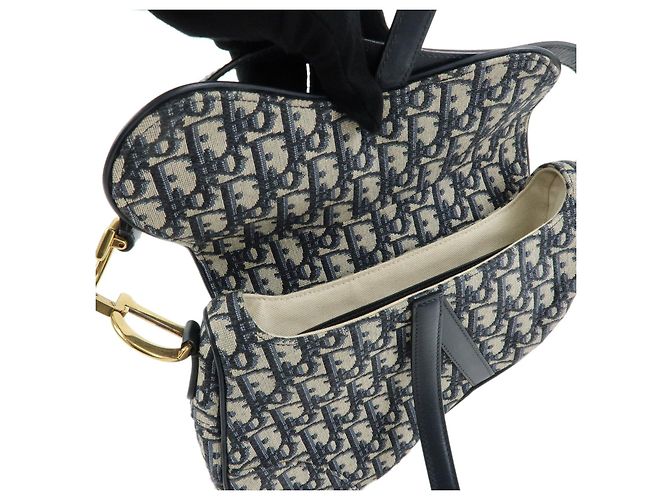 Borsa a tracolla Christian Dior Saddle in tela jacquard Oblique e pelle Navy - vista 10