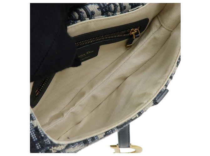 Borsa a tracolla Christian Dior Saddle in tela jacquard Oblique e pelle Navy - vista 11