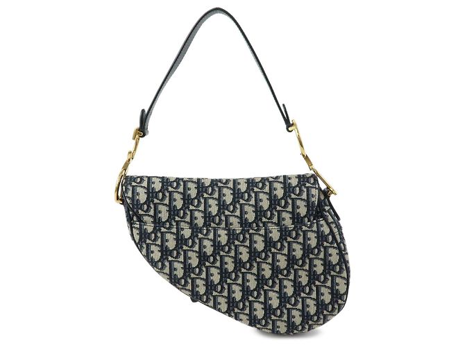 Borsa a tracolla Christian Dior Saddle in tela jacquard Oblique e pelle Navy - vista 2