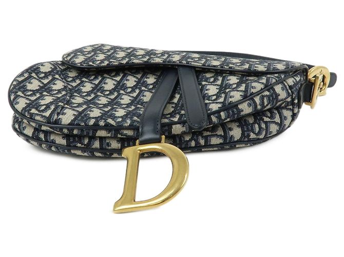 Borsa a tracolla Christian Dior Saddle in tela jacquard Oblique e pelle Navy - vista 3