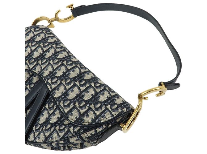 Borsa a tracolla Christian Dior Saddle in tela jacquard Oblique e pelle Navy - vista 4