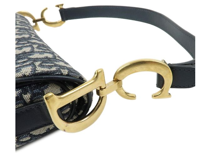 Borsa a tracolla Christian Dior Saddle in tela jacquard Oblique e pelle Navy - vista 5