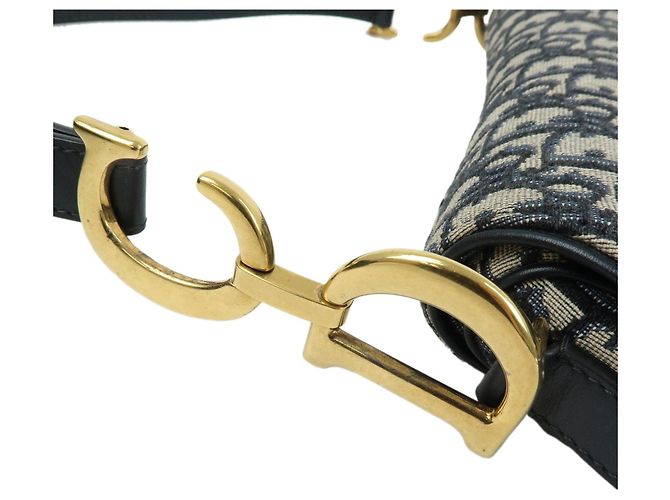 Borsa a tracolla Christian Dior Saddle in tela jacquard Oblique e pelle Navy - vista 6