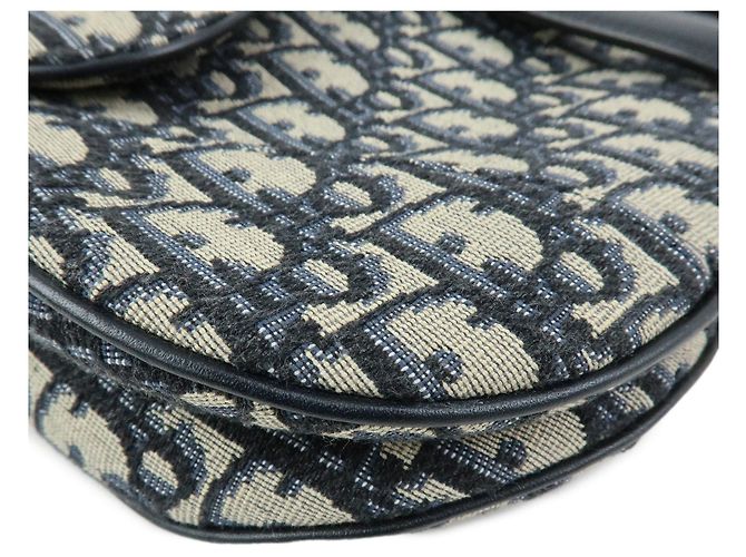 Borsa a tracolla Christian Dior Saddle in tela jacquard Oblique e pelle Navy - vista 7