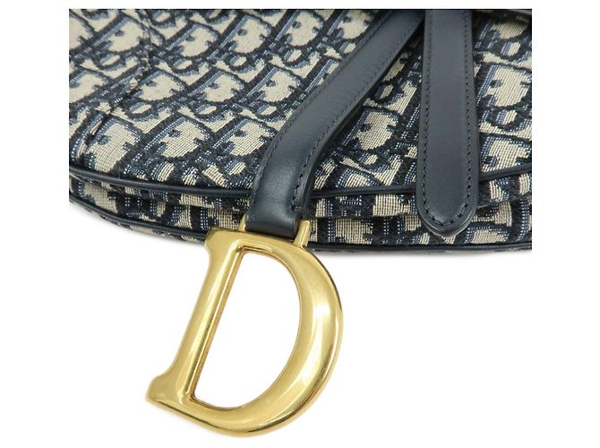 Borsa a tracolla Christian Dior Saddle in tela jacquard Oblique e pelle Navy - vista 9