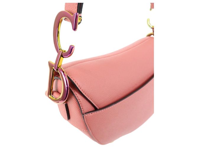 Borsa a tracolla Christian Dior CD Logo Saddle Bag in pelle, Borsa a mano Rosa - vista 7