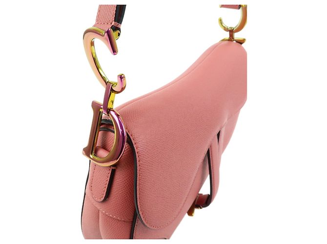 Borsa a tracolla Christian Dior CD Logo Saddle Bag in pelle, Borsa a mano Rosa - vista 8