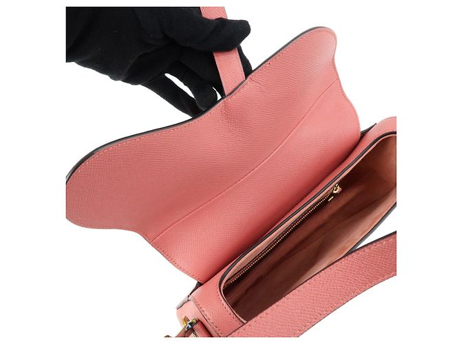 Borsa a tracolla Christian Dior CD Logo Saddle Bag in pelle, Borsa a mano Rosa - vista 9