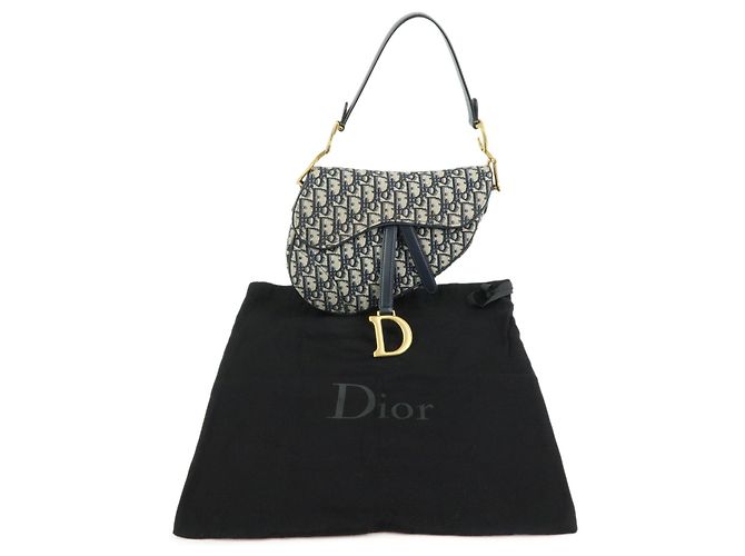 Borsa a tracolla Christian Dior Saddle Oblique Jaquard Leather Navy Beige - vista 12