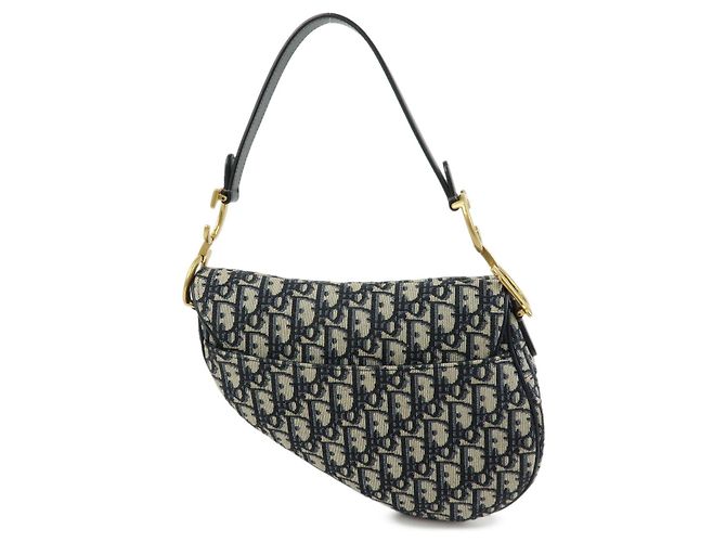 Borsa a tracolla Christian Dior Saddle Oblique Jaquard Leather Navy Beige - vista 2
