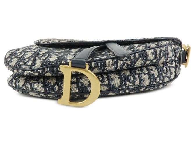 Borsa a tracolla Christian Dior Saddle Oblique Jaquard Leather Navy Beige - vista 3