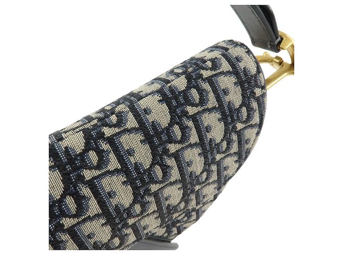 Borsa a tracolla Christian Dior Saddle Oblique Jaquard Leather Navy Beige - vista 8