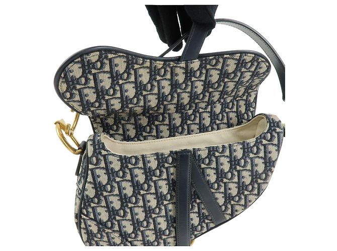 Borsa a tracolla Christian Dior Saddle Oblique Jaquard Leather Navy Beige - vista 9