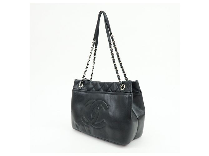 Borsa a tracolla con catena CHANEL COCO Mark in pelle caviale nera e argento - vista 3