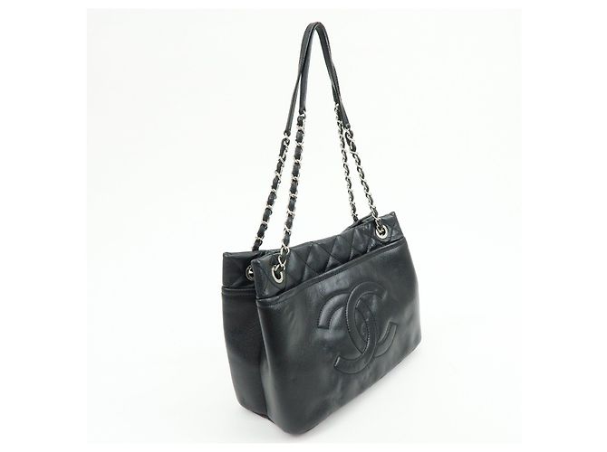 Borsa a tracolla con catena CHANEL COCO Mark in pelle caviale nera e argento - vista 4